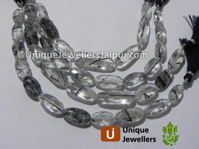 Black Rutail Faceted Long Oval Beads
